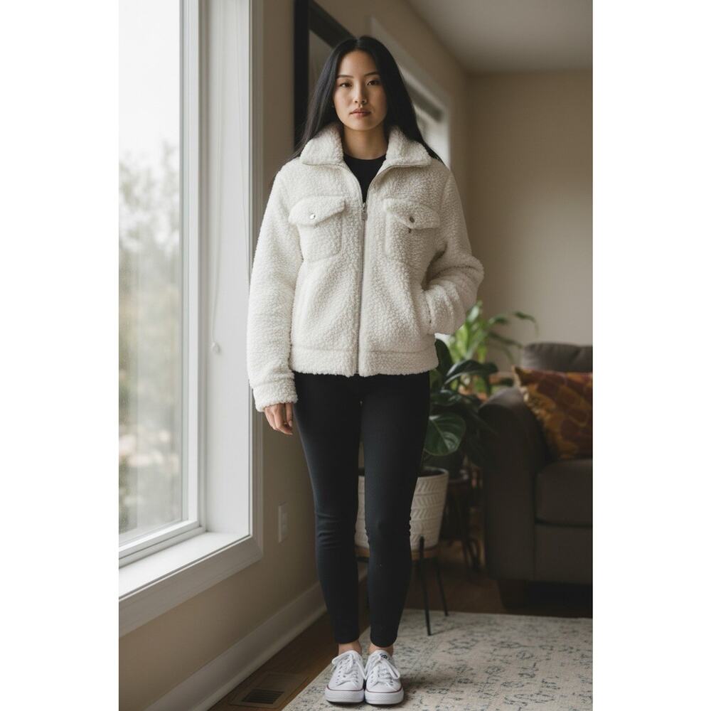 Nike Jordan women's white faux fur cropped jacket Small